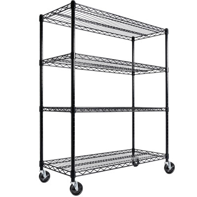 55.5" W x 24" D x 80" H Heavy Duty Wire Storage Shelves with Wheels, 4 Tier Adjustable, 2400 lbs Capacity, Garage Shelving Unit, Rolling Industrial Storage, Black