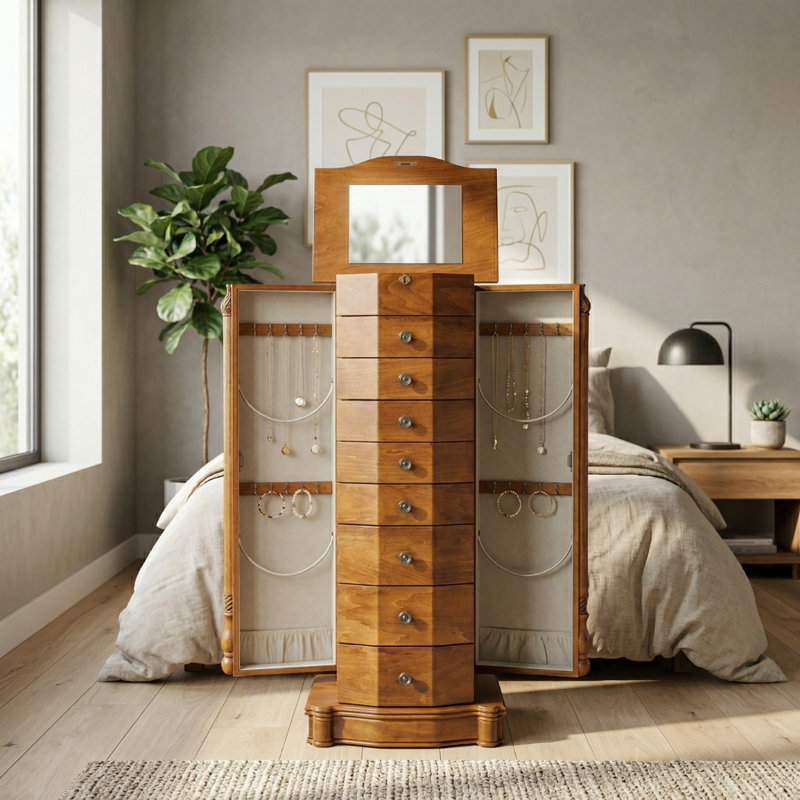 Armoire à bijoux avec miroir Zakhar, Noyer