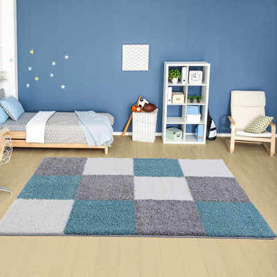 Myshaggy Collection Rugs Geometric Design in Duck Egg Blue