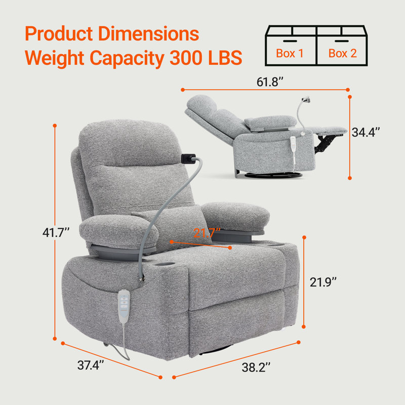 38.2" Power Swivel Nursery Glider With HugAssist Armrest,  Usb Charge & Baby-Safe (BPA-Free), Cloud Gray