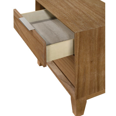 2 - Drawer Contemporary Nightstand For Bedroom, Natural Wood Finish, 25.4" Height, Center Glide, Frame Style With 15.8" Wide, Spacious Drawers, Simple Assembly Required