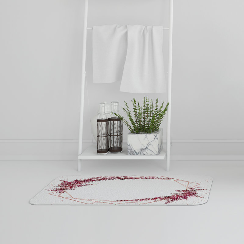 Aissa Non-Slip Bath Rug, Pink Floral Geo Frame
