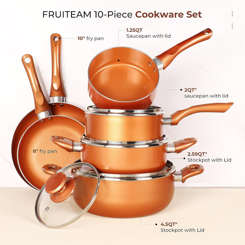 10-Piece Copper Non-Stick Aluminum Cookware Set