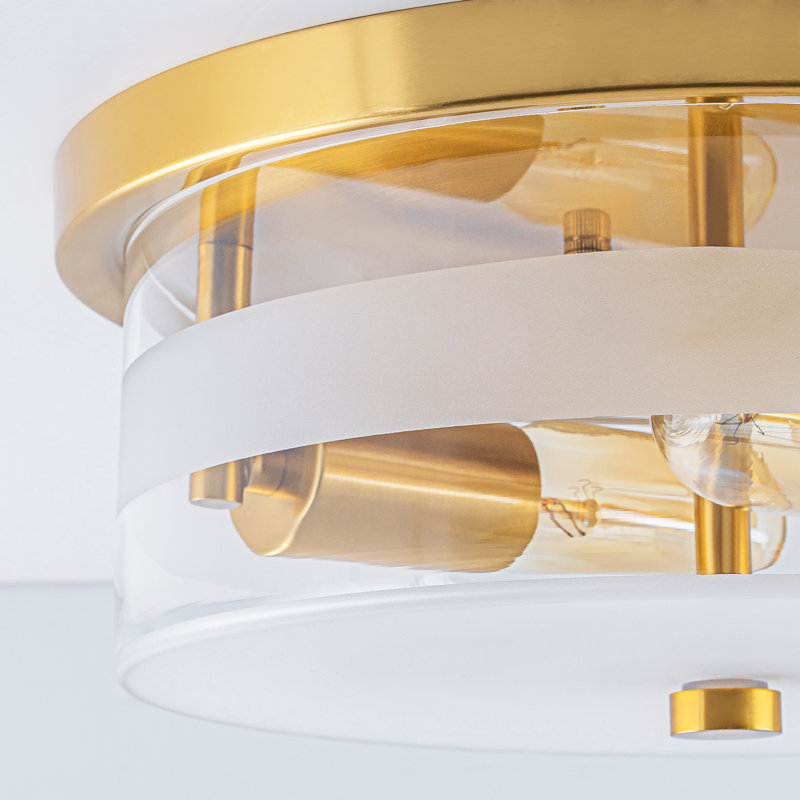 2-Light 11.8" Modern Transitional Glass Drum Flush Mount Ceiling Light