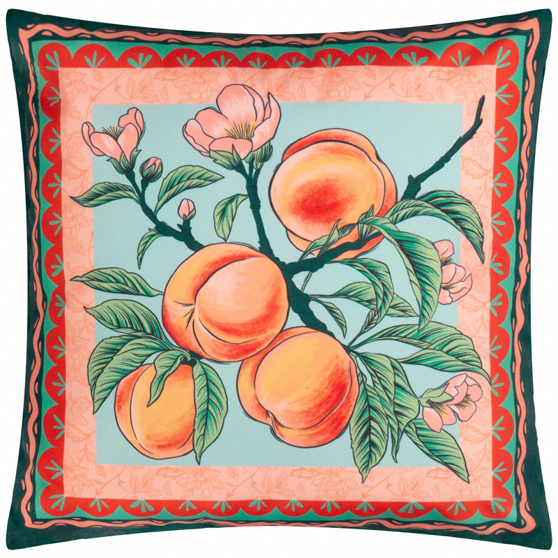 Anemone Peaches Indoor / Outdoor Floral Orange Square Throw, Polyester