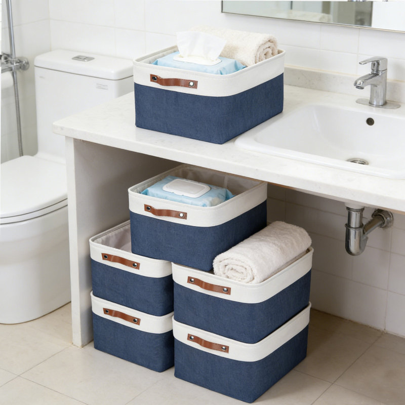 6Pack Closet Organizer Bins ,Storage Bins for Shelves, Foldable Closet Storage Boxes Baskets with Leather Handles for Organizing Clothes, Sheets, Jeans, Toys, Books