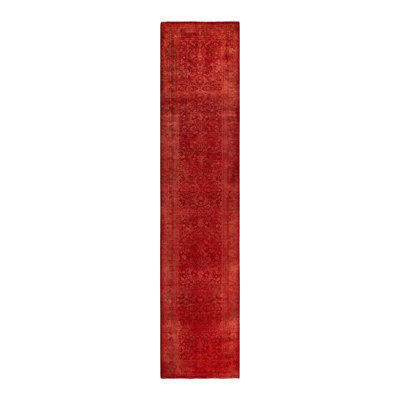 Overyed One-of-a-Kind Runner 2'7" X 12'1" New Age Runner Wool Area Rug Pink/Red/Gray