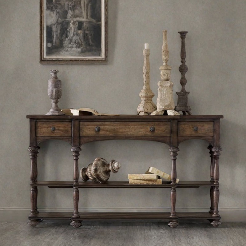 Console en bois massif de style américain, H 34,6 po x l 55,1 po x P 13,8 po
