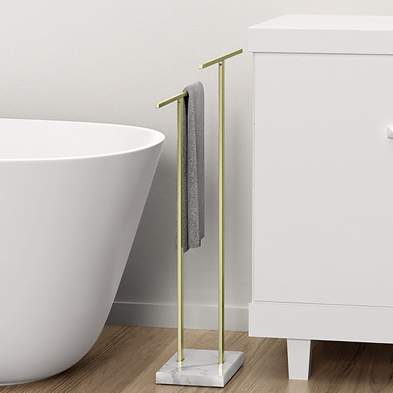 KES Freestanding Towel Rack 2-Tier 33''H Dual T-Shape Towel Stand with Weighted Marble Base for Bathroom 18/8 Stainless Steel, Brushed Gold