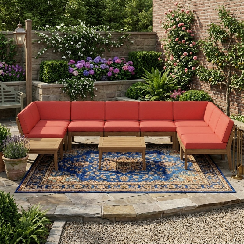 Ensemble de canapés modulaires en bois 8 places ACACIA, TEK + ROUGE