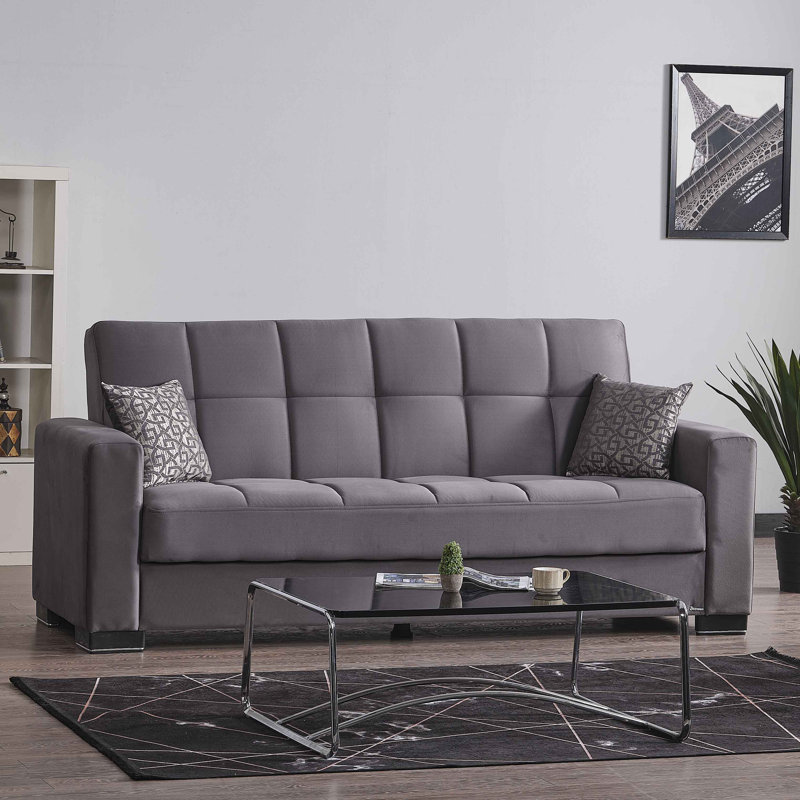 Legacy 87 in. Fabric Upholstered 3-Seater Twin 3-in-1 Sleeper Sofa Bed with Storage, Gray Microfiber