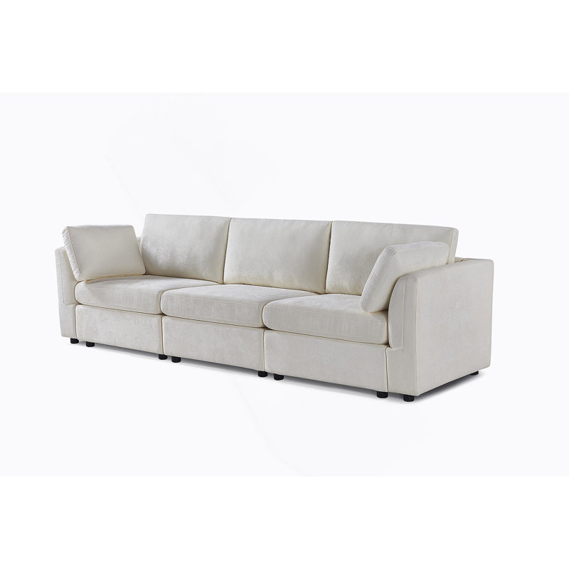 Comfortable Chenille Modular Sofa with Soft Seat and Back, Ideal for Relaxation, White