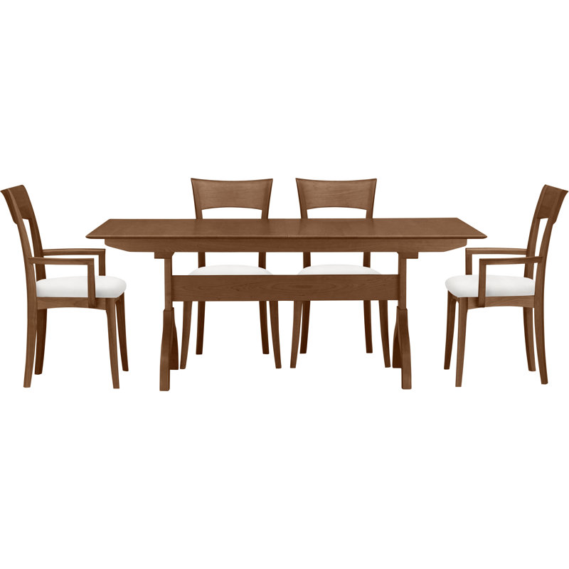 Sarah Solid Wood Top Four Leg Dining Set, Saddle Cherry, White Leather