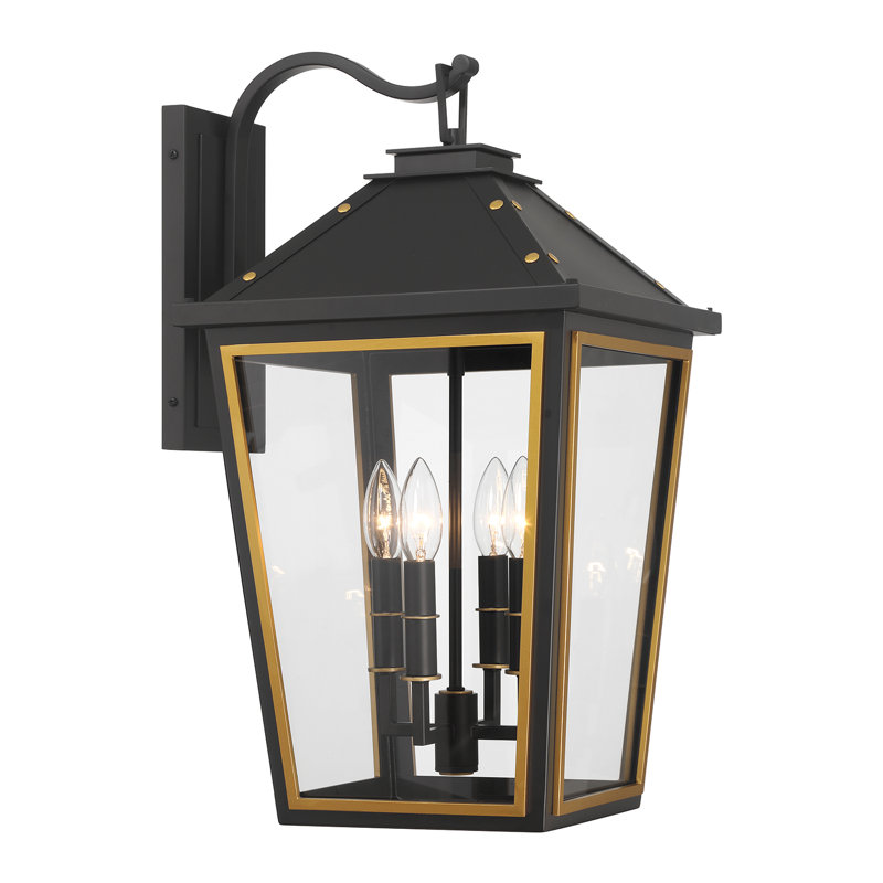 Michalena Matte Black + Textured Gold Outdoor Lighting, 22.50" H x 12" W x 14.25" D