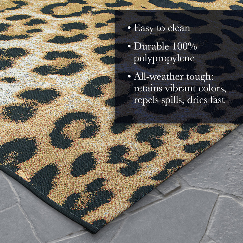 Ehren Leopard Animal Print New Gold Indoor Outdoor Area Rug, Rectangle 5'3" x 7'6"