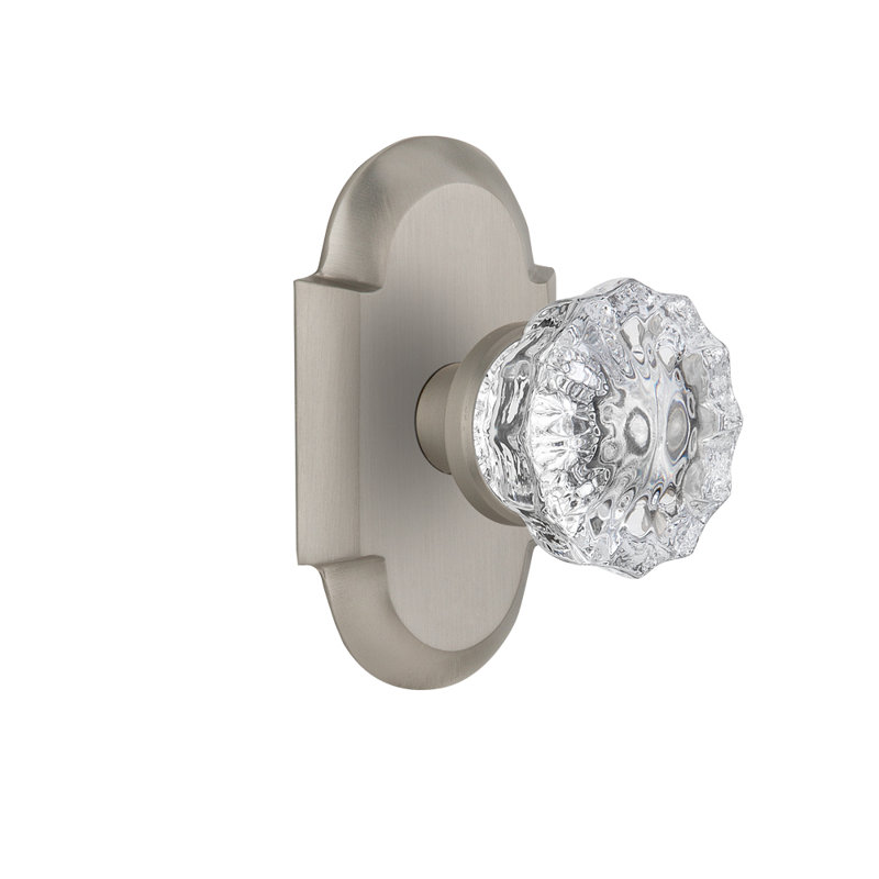 Cottage Plate with Crystal Door Knob, Satin Nickel, 2.375"