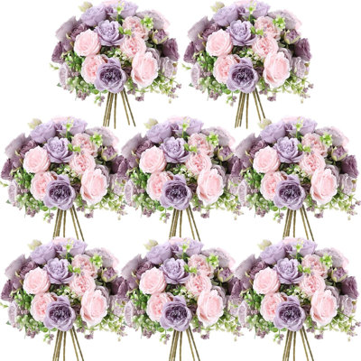 8 Bundles Purple Artificial Peony Bouquet Set