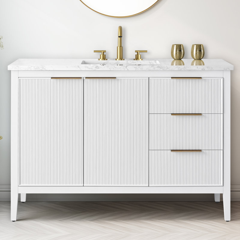 Emma 48" W Single Vanity, White/Brushed Bronze