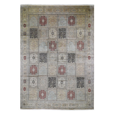 Tapis oriental beige en soie noué à la main 12 pi 0 po x 17 pi 4 po - 7E09C54DCF324C858DFF88DC1D1EB074