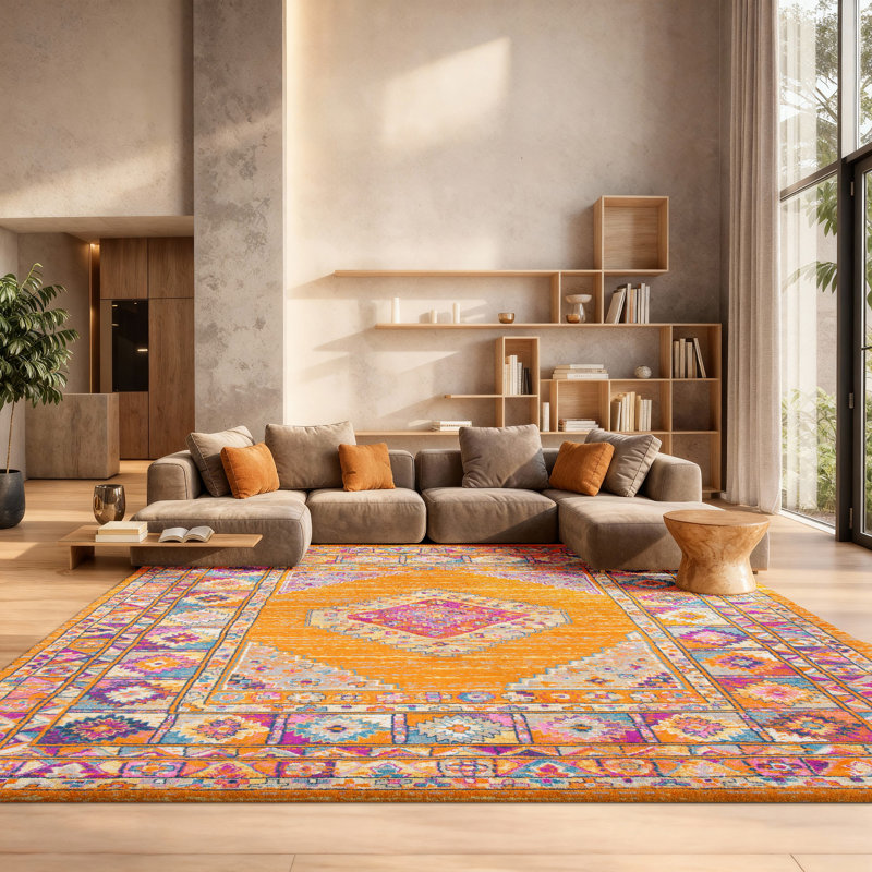 Tapis orange / fuchsia Christa Southwestern, Rectangle 8 pi x 10 pi