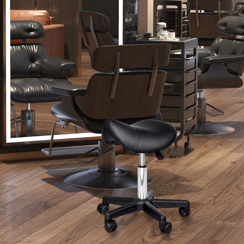 Tabouret à roulettes noir, hauteur réglable, similicuir ergonomique pour un environnement relaxant dans un spa, un salon, un massage, un siège à hauteur de bureau, un bureau pivotant à 360 °,