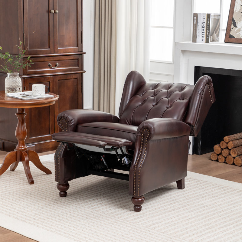 Aimee-Lea 31.5" Wide Genuine Leather Wing Chair Recliner, Espresso