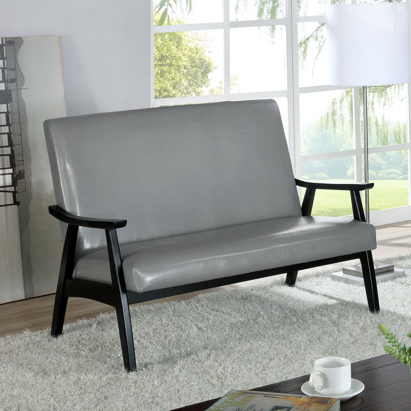 46.75'' Faux Leather Loveseat, Gray Faux Leather, Black