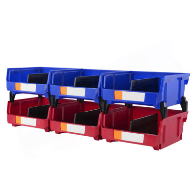 Plastic Storage Bin, (11-Inch X 11-Inch X 5-Inch), Hanging Stackable Storage Organizer Bin, Blue/Red, 6-Pack, Heavy Duty Stacking Containers For Close