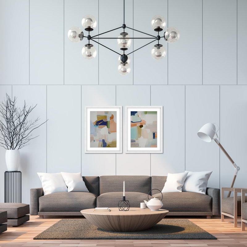 Opulent Serenity: Pastel Abstract Diptych, 30" H x 48" W