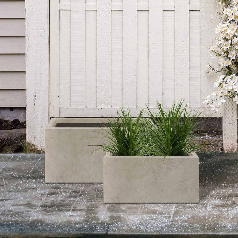 Jardinières rectangulaires d'intérieur / extérieur 2 pièces Tali, Béton patiné
