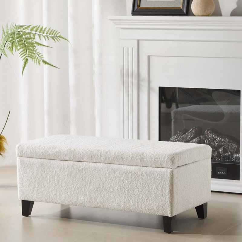 Banc de rangement en tissu avec couvercle rabattable Boucle, Blanc