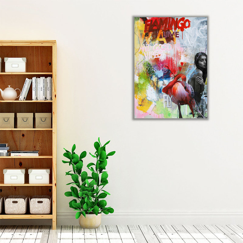 Flamant rose - reproduction d'art sur toile, H 24 po x l 18 po