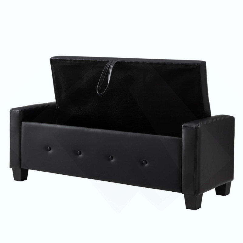 Ottoman Bench With Storage, Bench For Bedroom,Living Room,Hallway, Upholstered Tufted Faux Leather PU Ottoman, Black