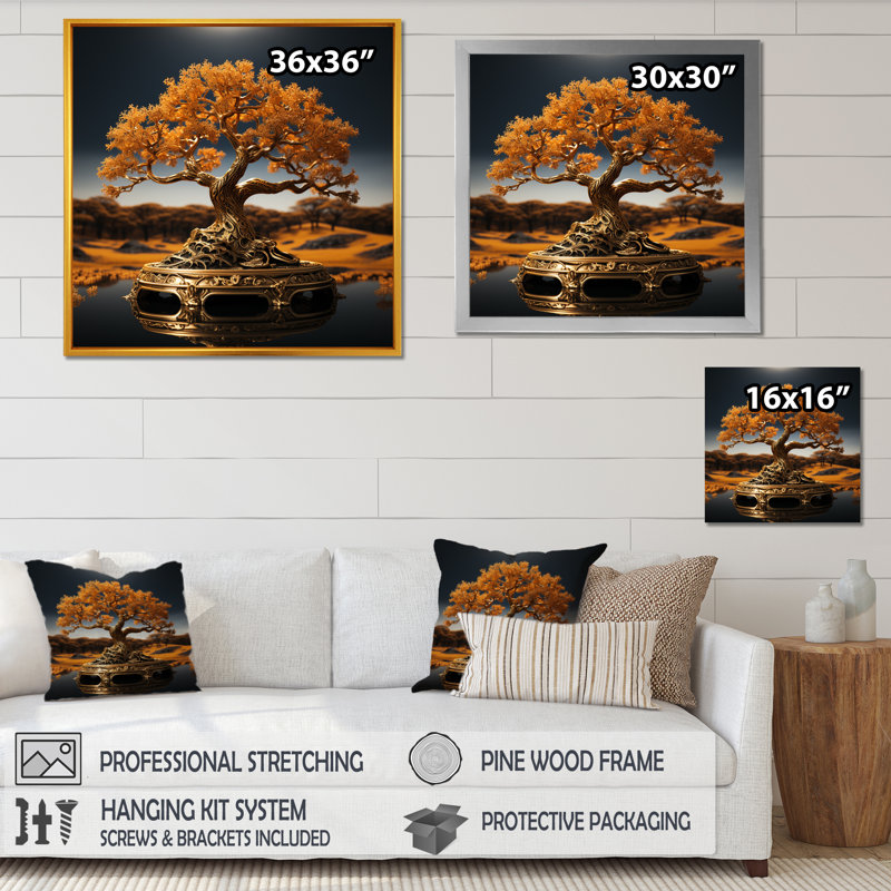 «Bonsai Tree Tranquility Expression I», reproduction sur toile, Cadre flottant doré, H 30 po x l 30 po x P 1 po