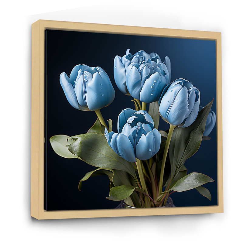 «Azure Blue Tulips Bloom III» sur toile, H 24 po x l 24 po x P 1 po, Cadre naturel flottant
