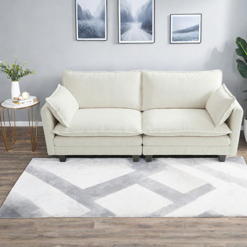 Canapés modernes en chenille beige, causeuse compacte de 190 cm avec ports USB pour la maison, Beige