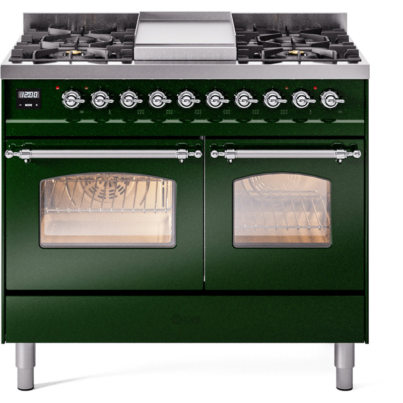 ILVE Nostalgie II Series 40 inch Dual Fuel Range with 6 Sealed Burners, Griddle (Glass Door), Natural Gas