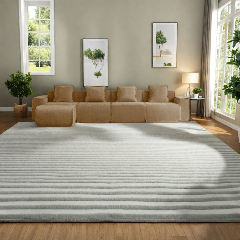 Canapé modulaire spacieux en velours avec repose-pieds mobile brun moderne