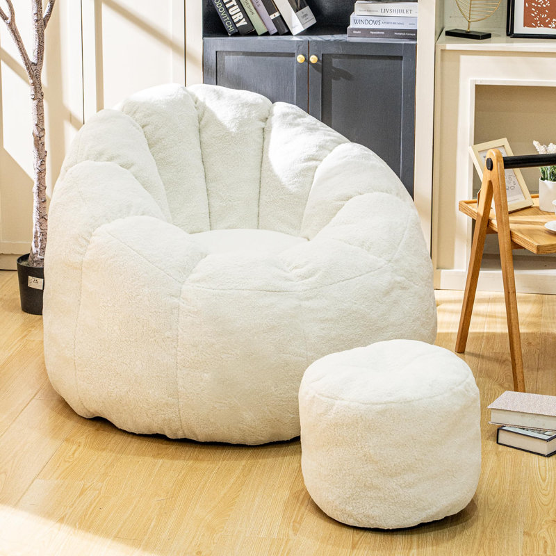 Fauteuil à billes avec repose-pieds Luxury Tigerskin, Blanc