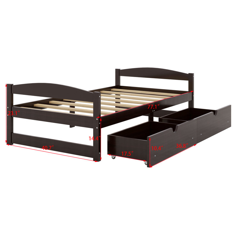 Lit plateforme avec deux tiroirs, Espresso