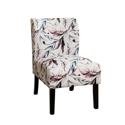 Armless Chair In Purple Floral Print Fabric - Modern Living Area Essential Piece And Contemporary Room Decor