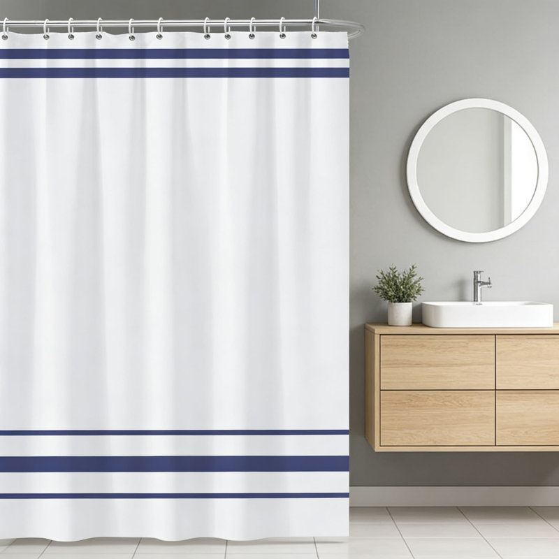 Minimalist Striped Shower Curtain Set, Waterproof Polyester Fabric Bathroom Curtain With Hooks For Standard Bathtub, Quick-Dry And Machine Washable