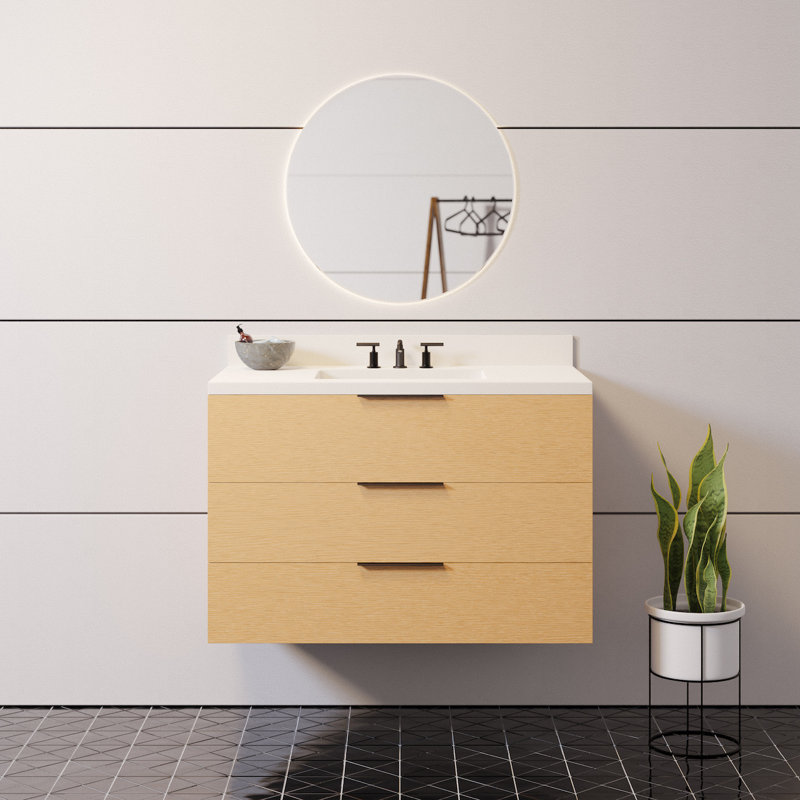 Mitchell 36'' Single Bathroom Vanity with Top, Blonde Wood, Matte White