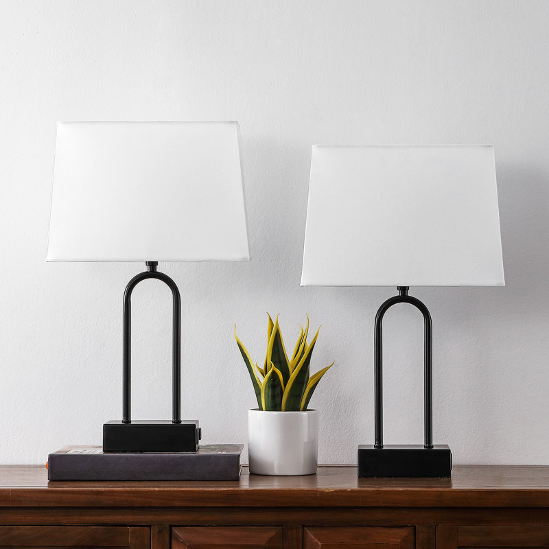Rogozen 18" Black Metal Table Lamp Set with USB Type-C Ports and Built-in Outlet