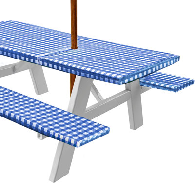 Jeveah Vinyl Picnic Fited 3 Pcs Tableclth With Umbrella Hole Rectangle 30X72 Red