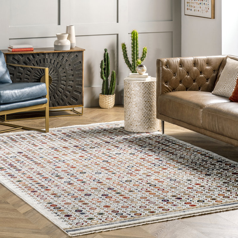 Tapis géométrique beige / rouge / brun, Rectangle 8 pi x 10 pi