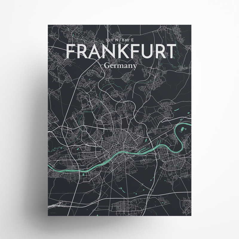 Carte de Francfort, impression graphique contrastée, Vert / gris, H 24 po x l 18 po
