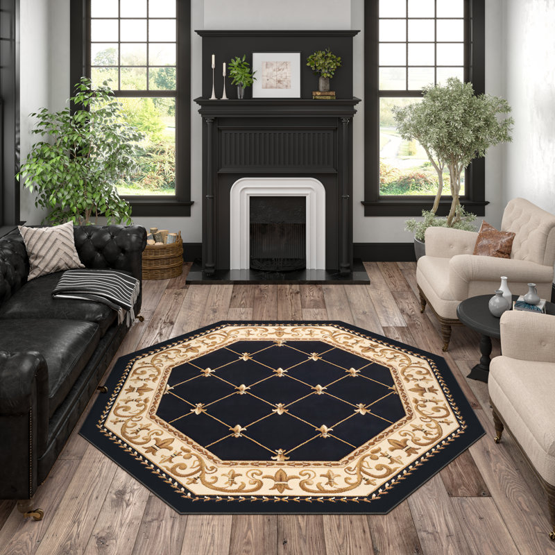 Tapis oriental noir / or Clarence, Octogone 5 pi 3 po