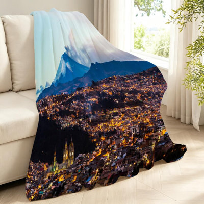 Blue Ultra Soft Flannel Fleece Throw Blanket,Volcano Morning Mountain Single-Sided Print