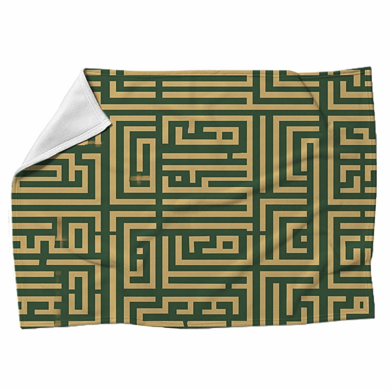 Checkered Fleece Blanket, Throw, Geometric Gold/ Dark Green, Green/Yellow